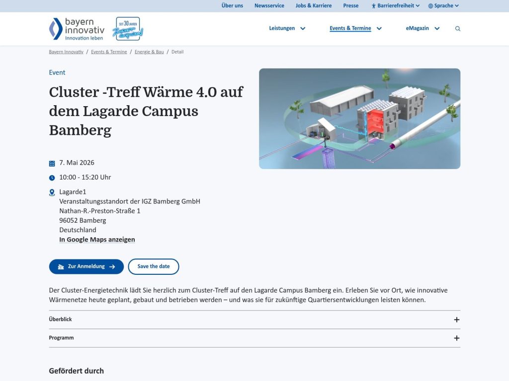 Cluster -Treff Wärme 4.0 auf dem Lagarde Campus Bamberg website