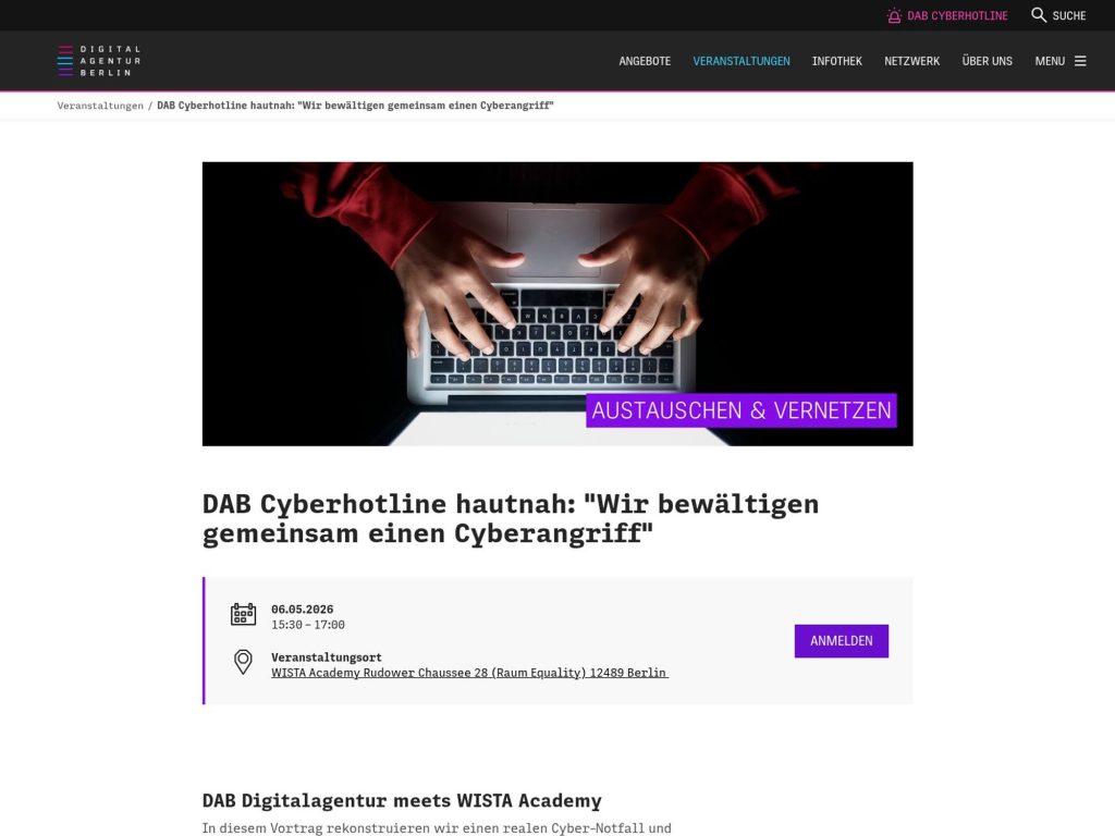 DAB Cyberhotline hautnah: "Wir bewältigen gemeinsam einen Cyberangriff" website