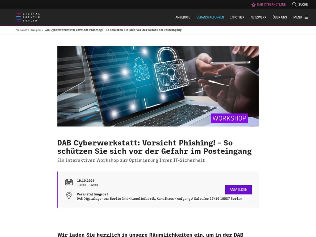 DAB Cyberwerkstatt: Vorsicht Phishing! - So schützen Sie sich vor der Gefahr im Posteingang website