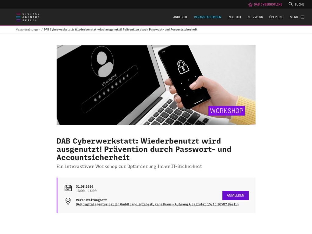 DAB Cyberwerkstatt: Wiederbenutzt wird ausgenutzt! Prävention durch Passwort- und Accountsicherheit website