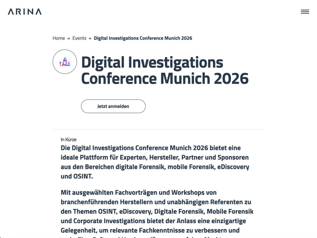 Digital Investigations Conference Munich 2026 website