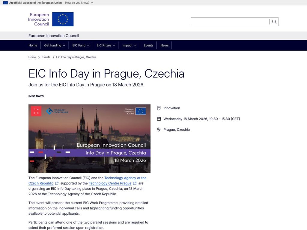 EIC Info Day in Prague 2026 website