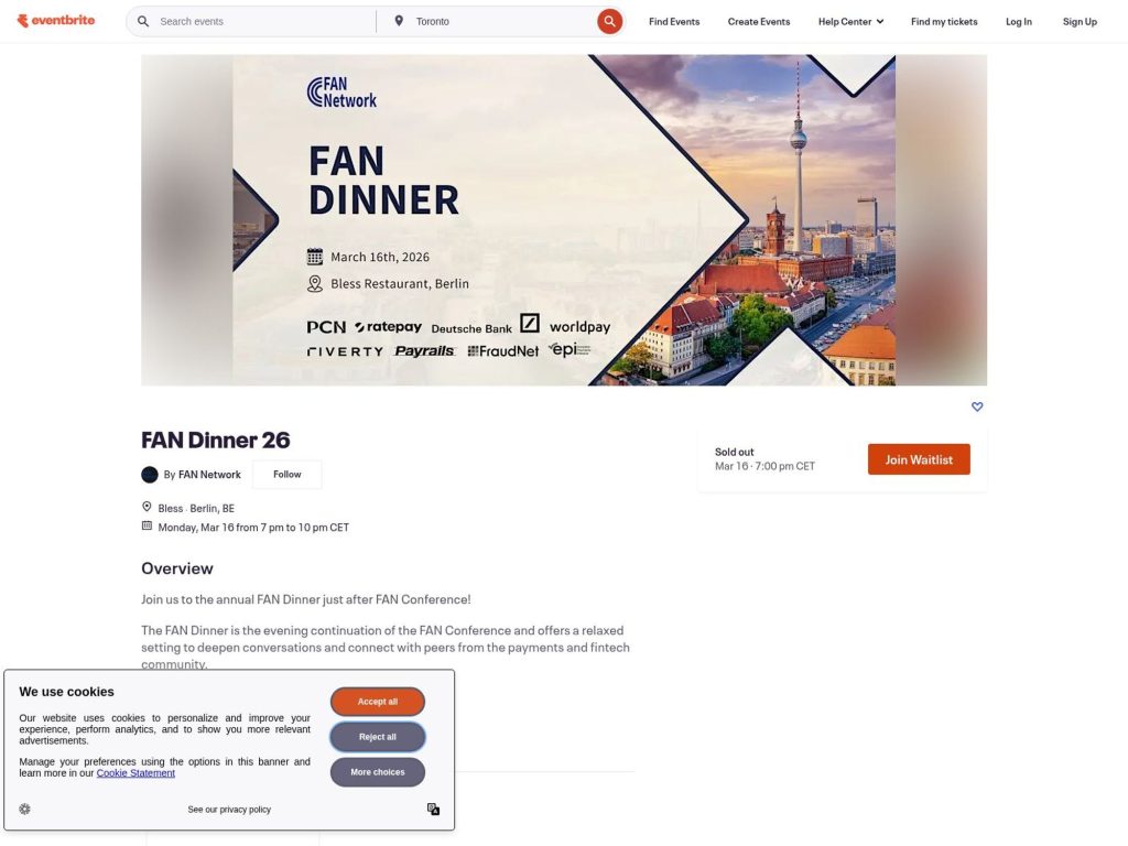 FAN Dinner 26 website