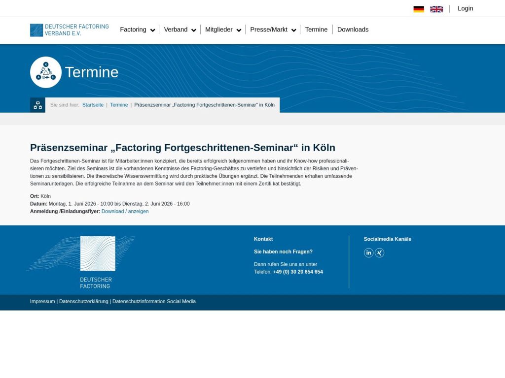 Factoring Fortgeschrittenen-Seminar website