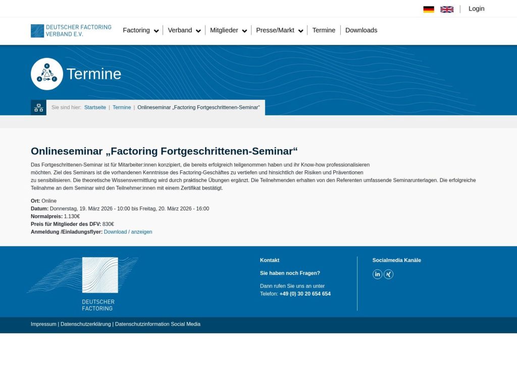Factoring Fortgeschrittenen-Seminar website