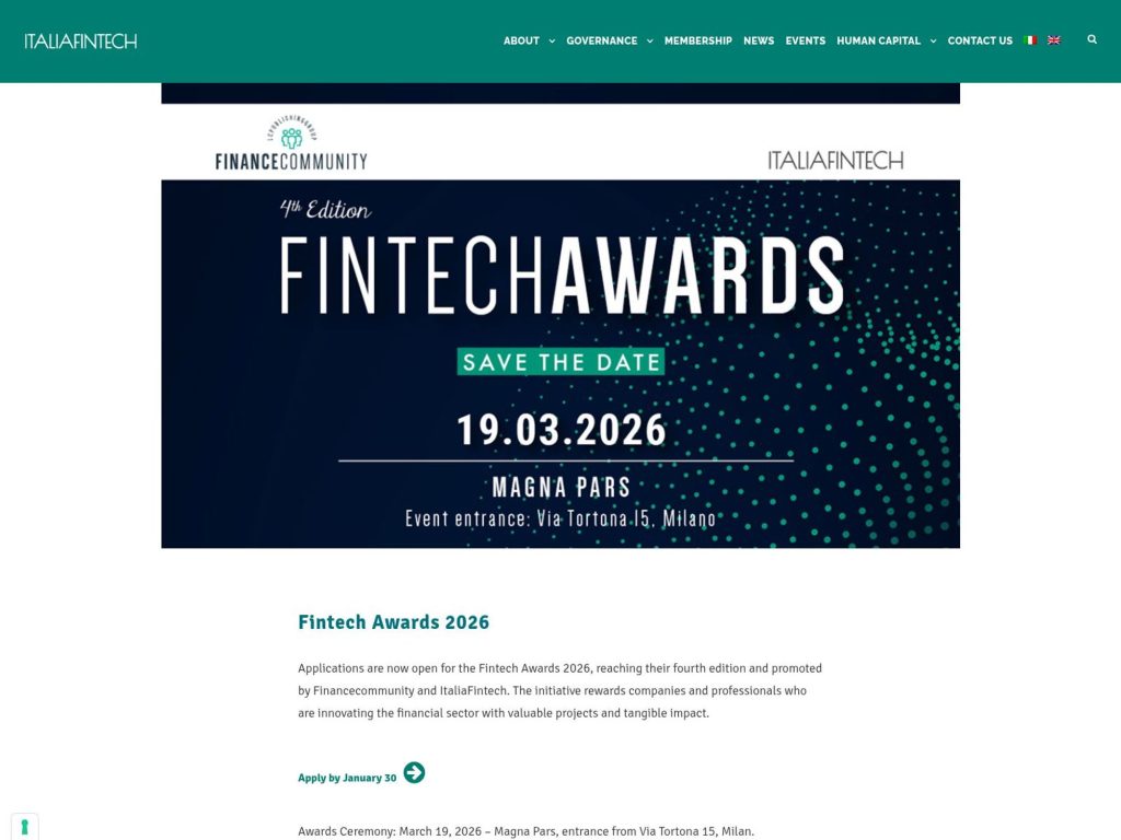 Fintech Awards 2026 website