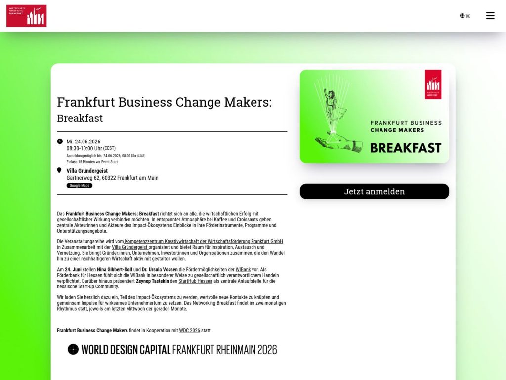 Frankfurt Business Change Makers: Breakfast website