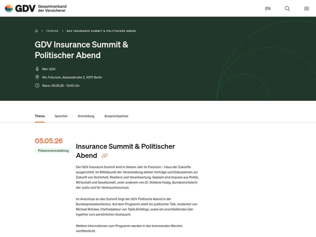 GDV Insurance Summit & Politischer Abend website