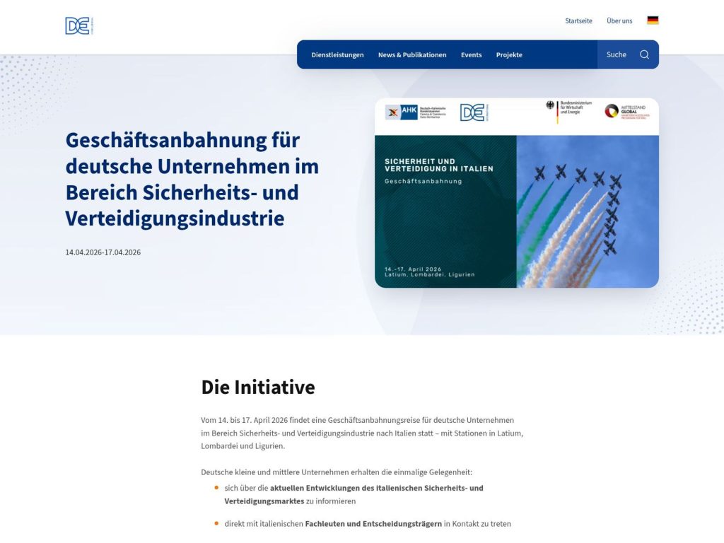 Geschäftsanbahnung für deutsche Unternehmen im Bereich Sicherheits- und Verteidigungsindustrie website