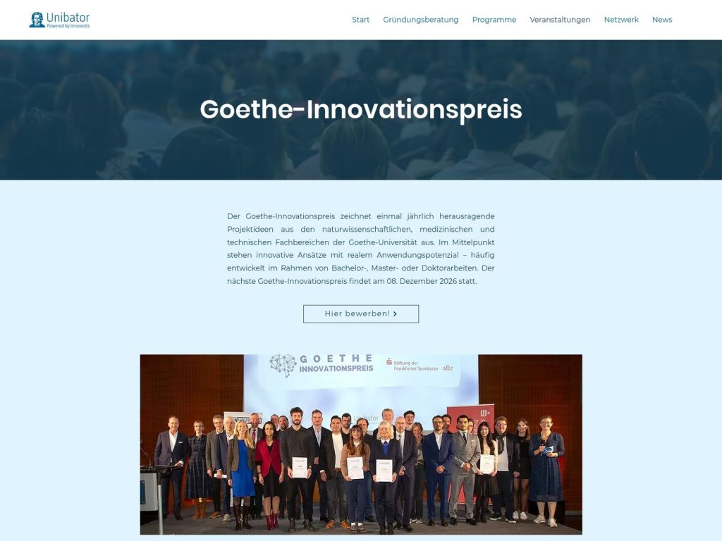 Goethe-Innovationspreis 2026 website