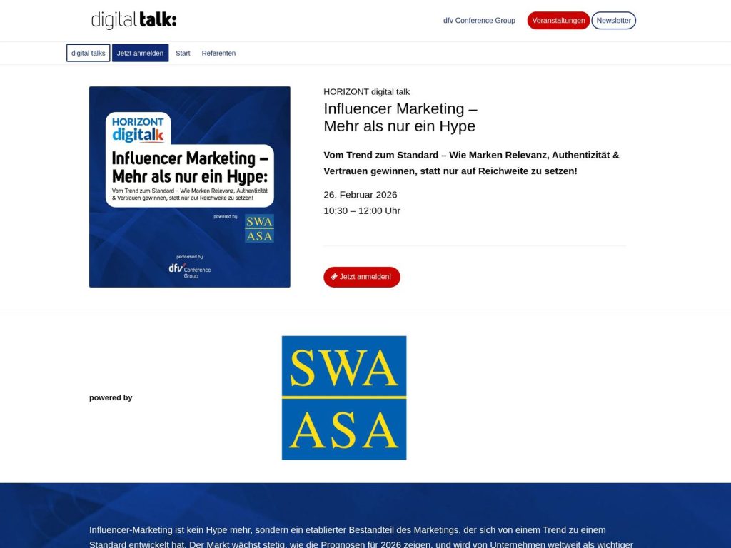 HORIZONT digital talk: Influencer Marketing – Mehr als nur ein Hype - om Trend zum Standard – Wie Marken Relevanz, Authentizität & Vertrauen gewinnen, statt nur auf Reichweite zu setzen!