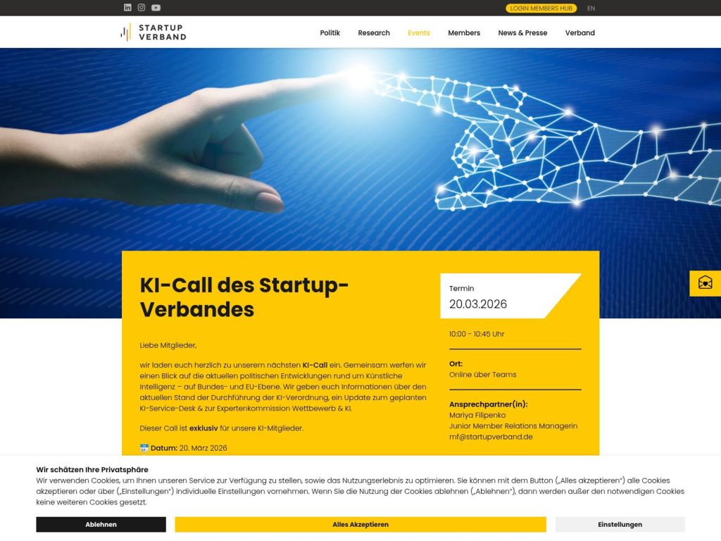 KI-Call des Startup-Verbandes website