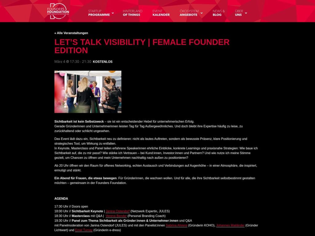 LET’S TALK VISIBILITY | Female Founder Edition website