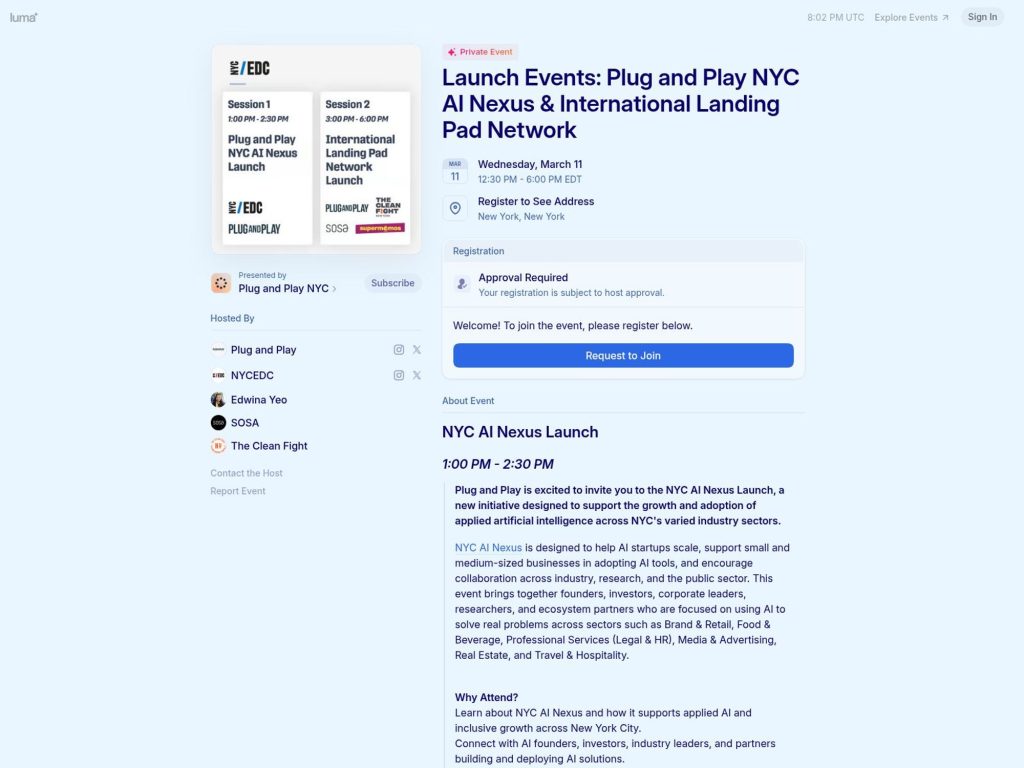 Launch Events: Plug and Play NYC AI Nexus & International Landing Pad Network website