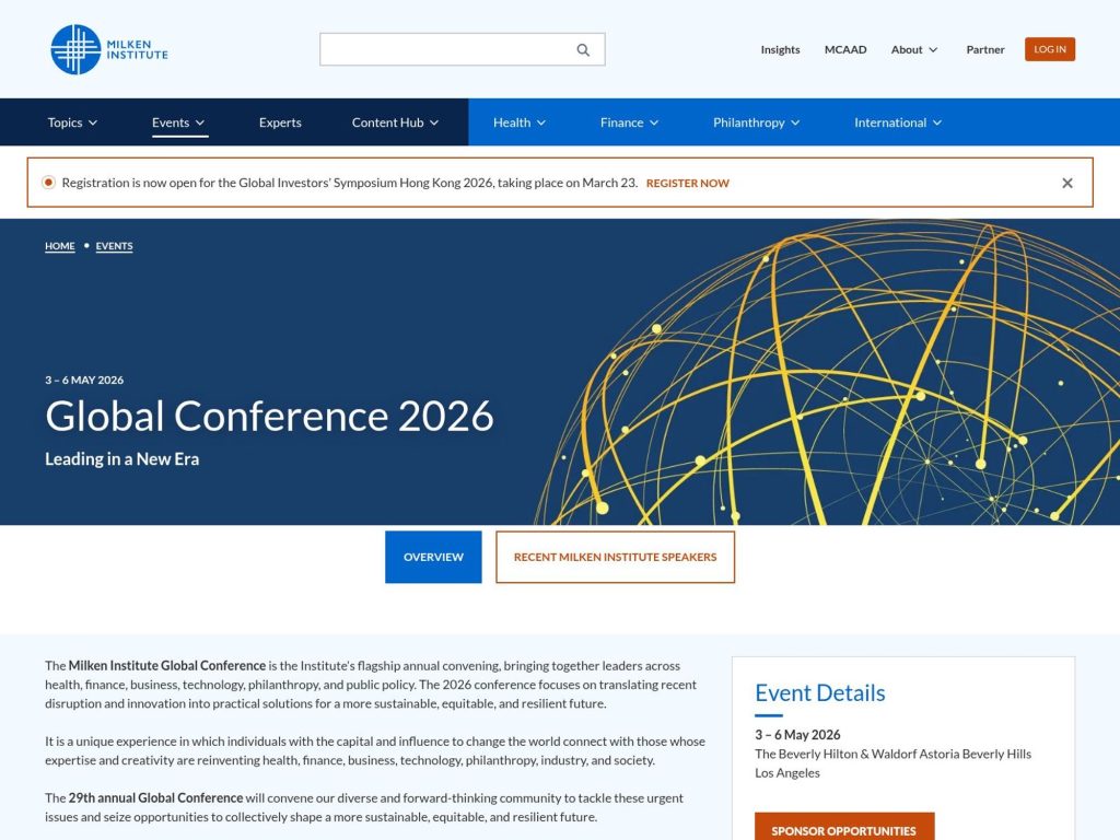 Milken Institute Global Conference 2026 website