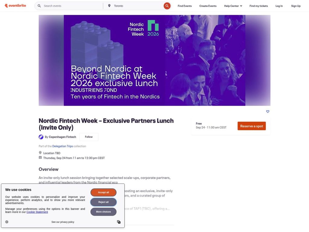 Nordic Fintech Week – Exclusive Partners Lunch website