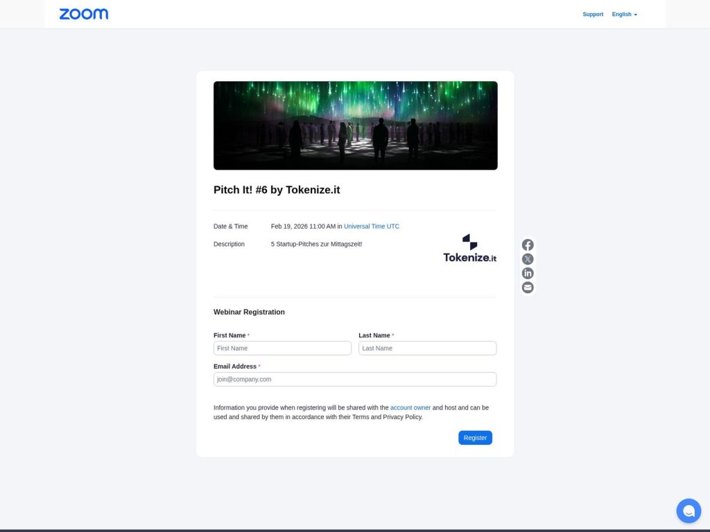 Pitch It! #6 by Tokenize.it - 5 Startup-Pitches zur Mittagszeit!