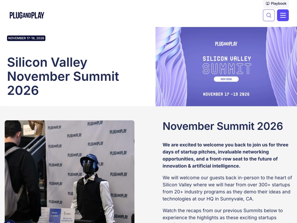Plug and Play Silicon Valley November Summit 2026 website
