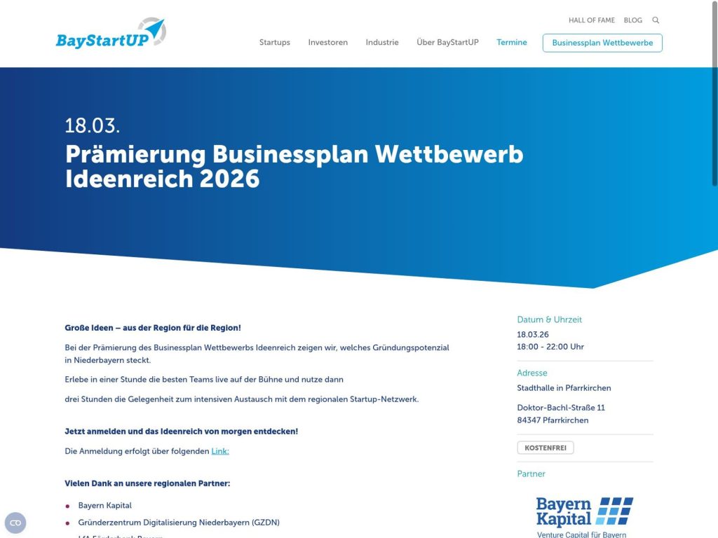 Prämierung Businessplan Wettbewerb Ideenreich 2026 website