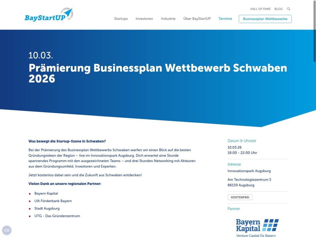 Prämierung Businessplan Wettbewerb Schwaben 2026 website