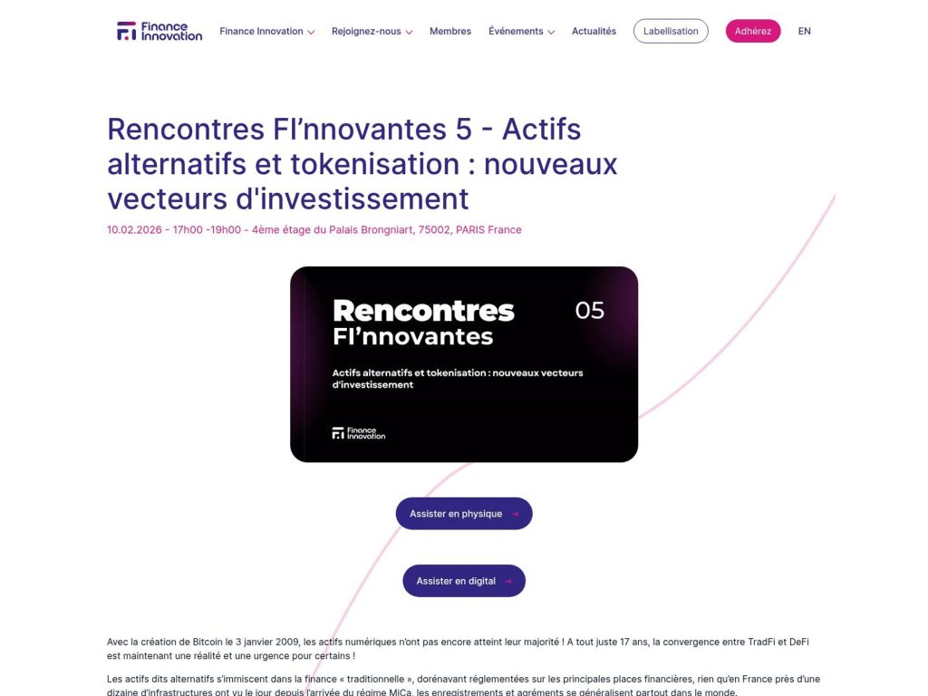 Rencontres FI’nnovantes 5 - Actifs alternatifs et tokenisation : nouveaux vecteurs d'investissement image