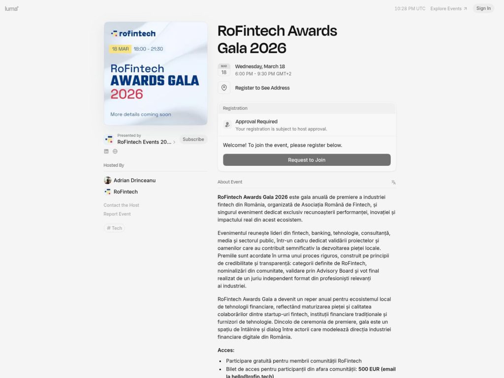 RoFintech Awards Gala 2026 website