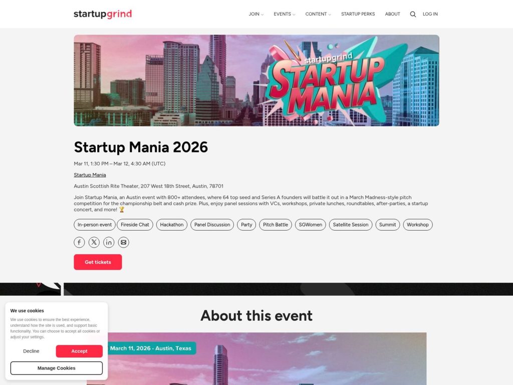 Startup Mania 2026 website