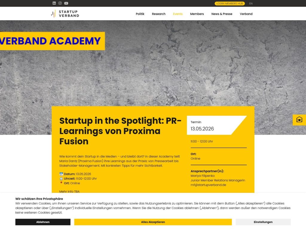 Startup in the Spotlight: PR-Learnings von Proxima Fusion website