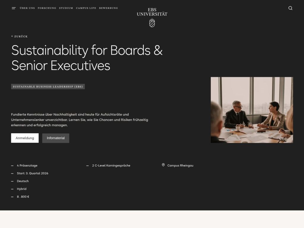 Sustainability for Boards & Senior Executives website