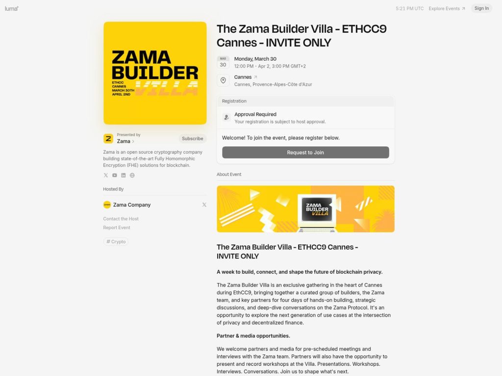 The Zama Builder Villa - ETHCC9 Cannes - INVITE ONLY website
