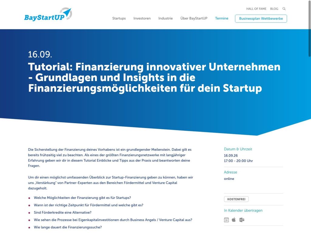 Tutorial: Finanzierung innovativer Unternehmen website