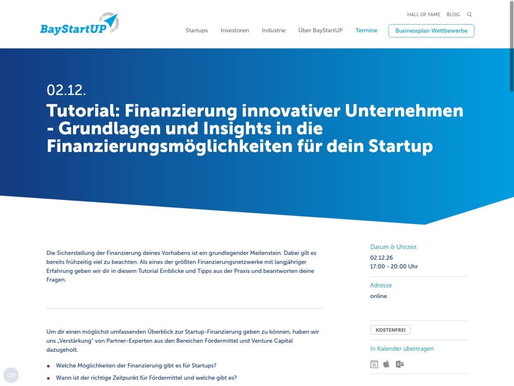 Tutorial: Finanzierung innovativer Unternehmen website