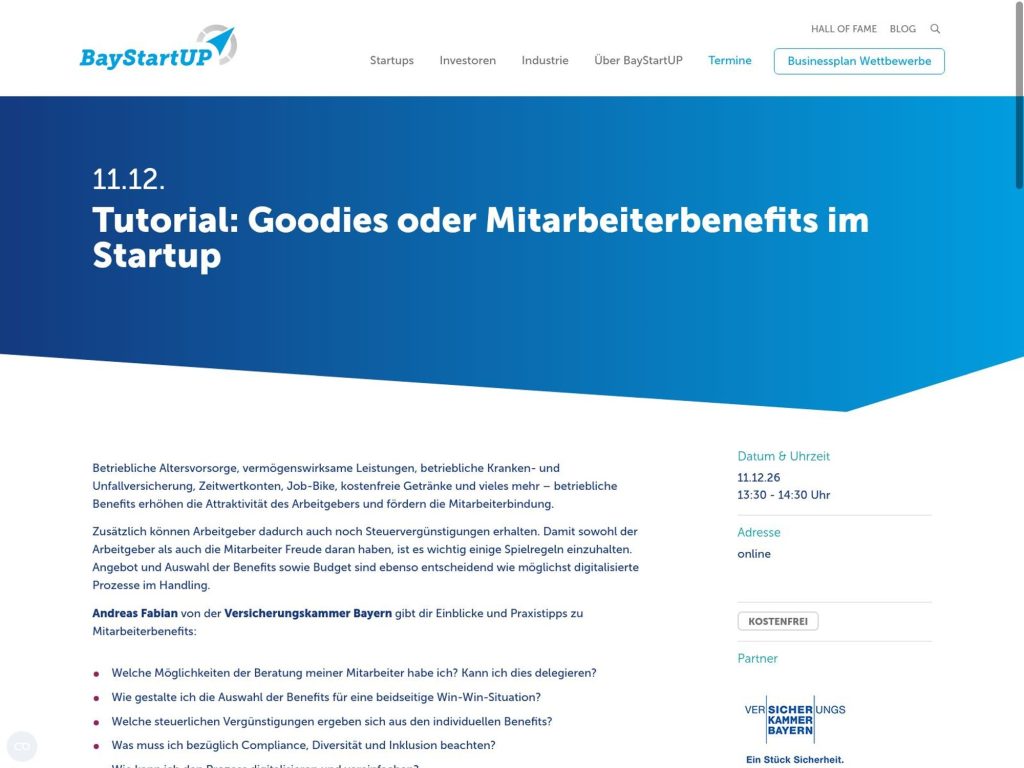 Tutorial: Goodies oder Mitarbeiterbenefits im Startup website