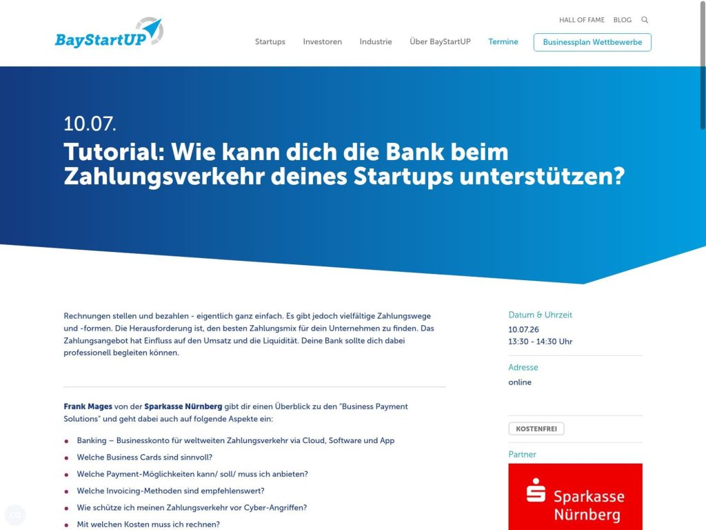 Tutorial: Wie kann dich die Bank beim Zahlungsverkehr deines Startups unterstützen? website
