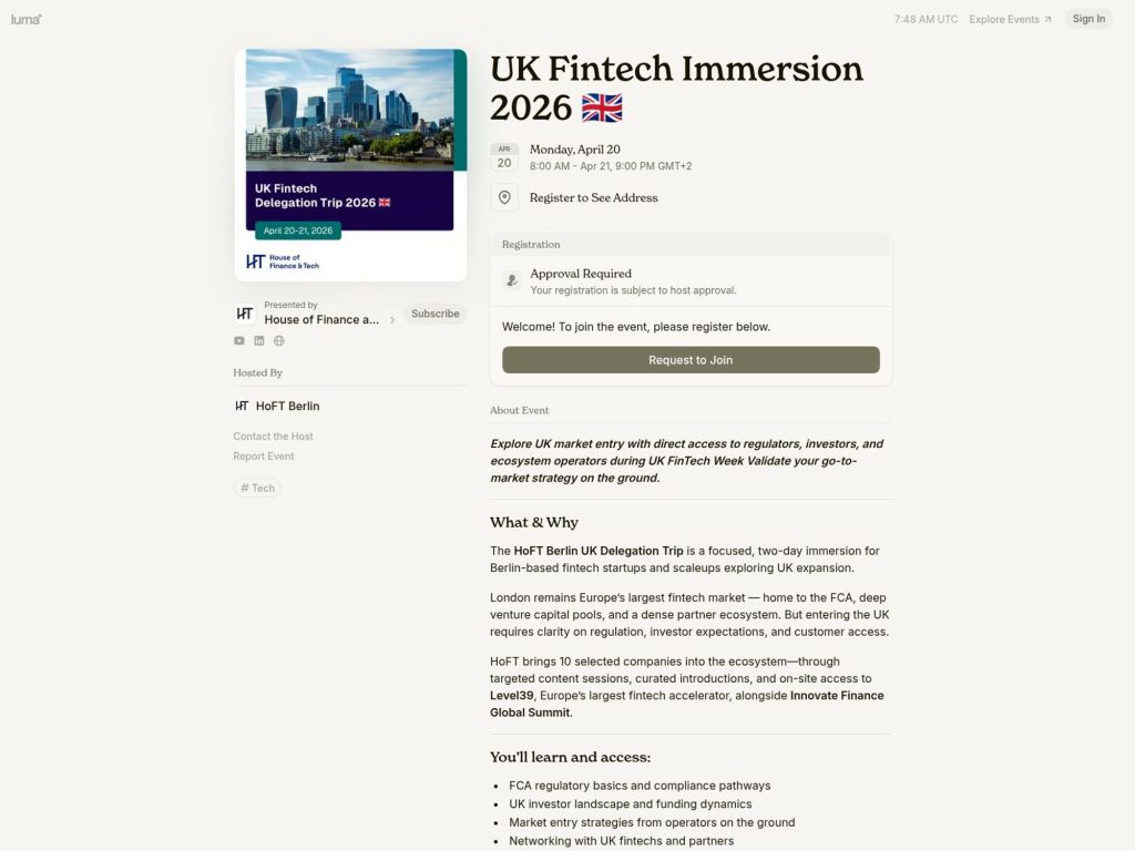 UK Fintech Immersion 2026 website