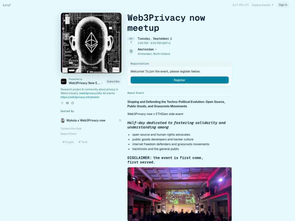 Web3Privacy now Amsterdam meetup website