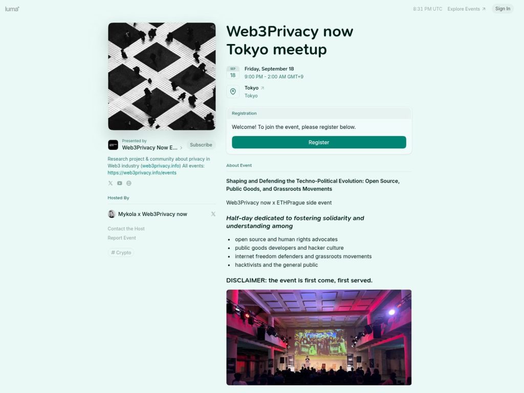 Web3Privacy now Tokyo meetup website