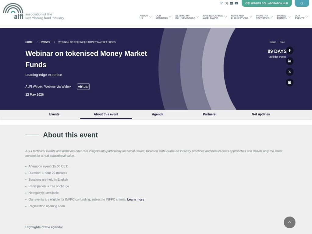 Webinar on tokenised Money Market Funds website