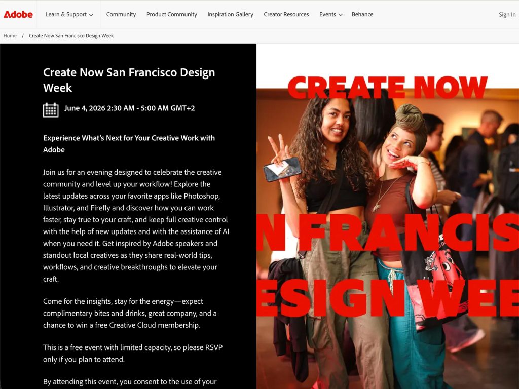 Create Now San Francisco Design Week website