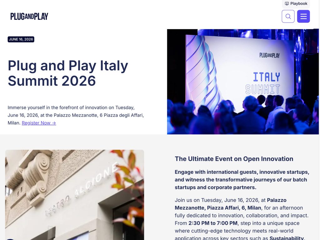 Plug and Play Italy Summit 2026 website