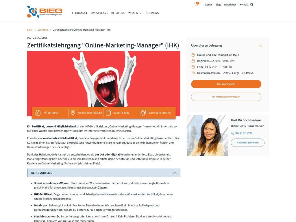 Zertifikatslehrgang "KI-Online-Marketing-Manager" (IHK) website
