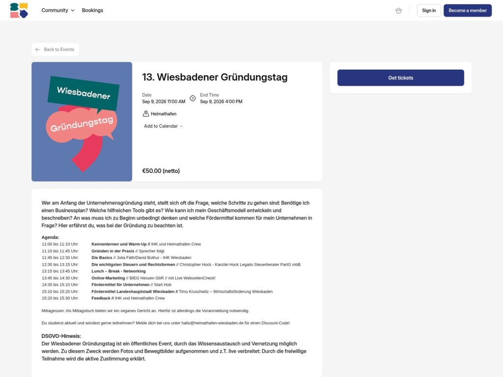 13. Wiesbadener Gründungstag website