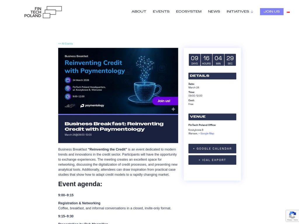 Business Breakfast: Reinventing Credit with Paymentology website