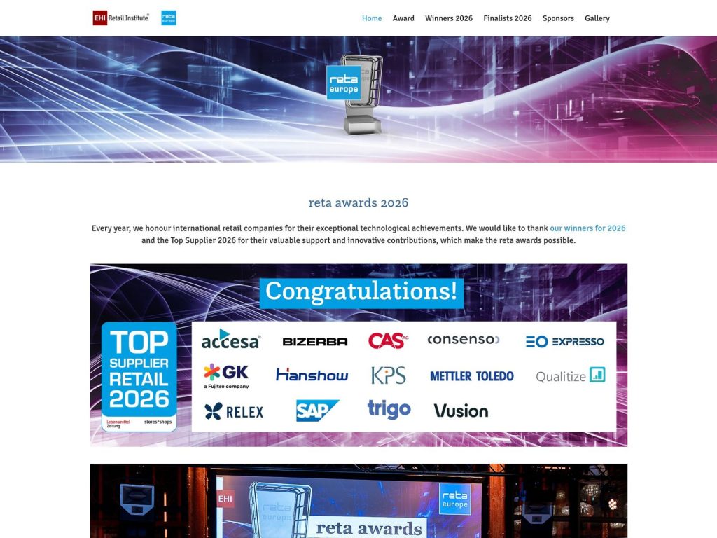 EHI reta awards 2026 Ceremony - Honouring international retail companies for their exceptional technological achievements