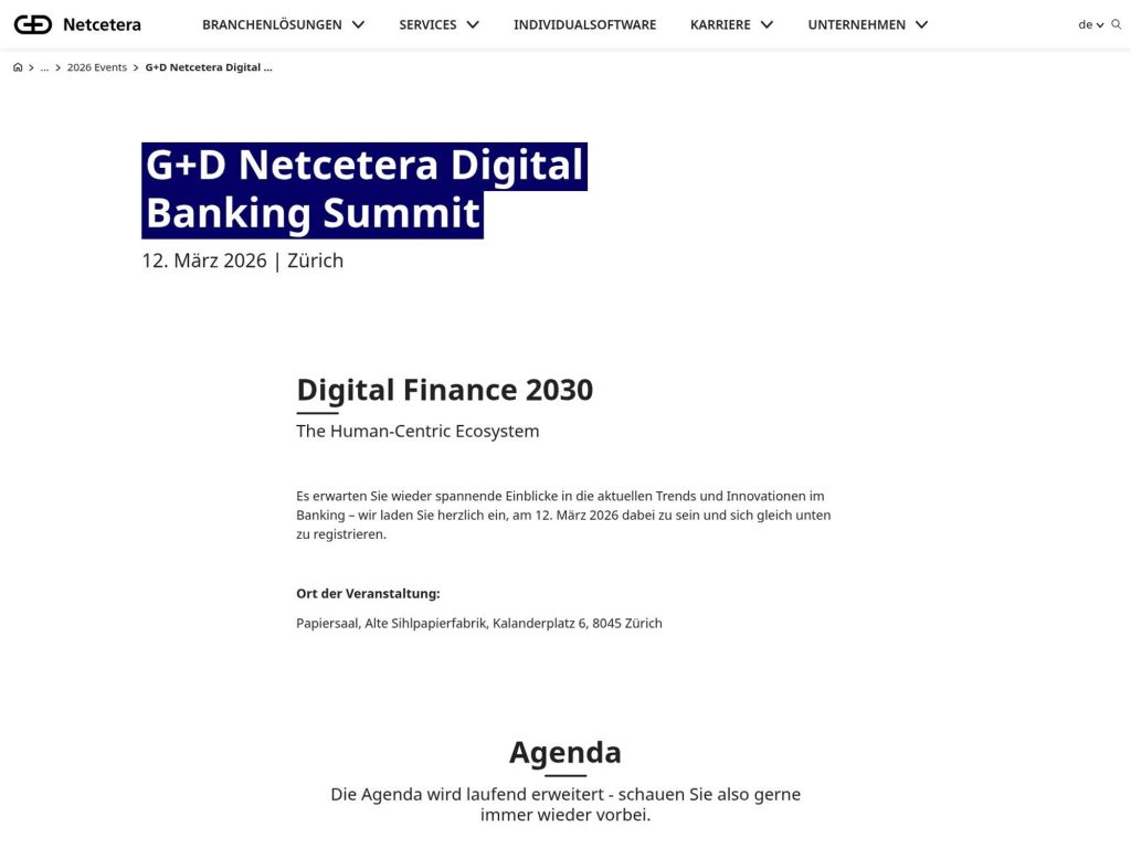 G+D Netcetera Digital Banking Summit 2026 website