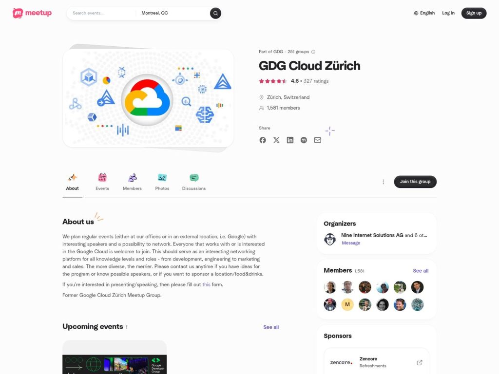 GDG Cloud Zurich Meetup website