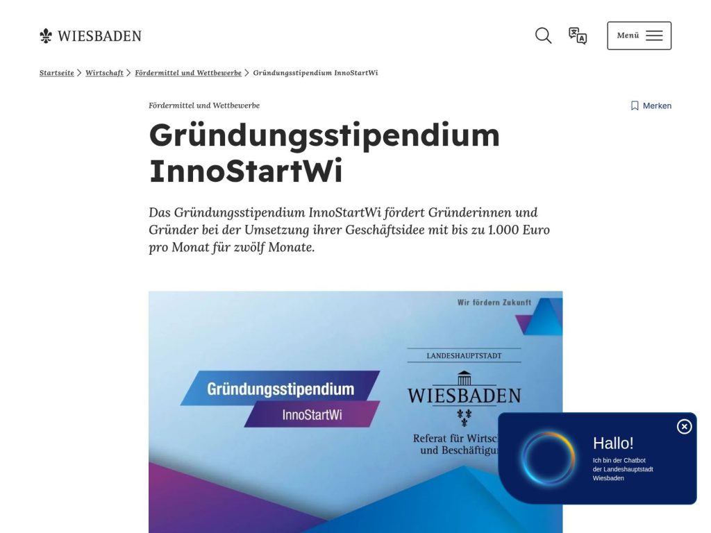 Gründungsstipendium InnoStartWi website