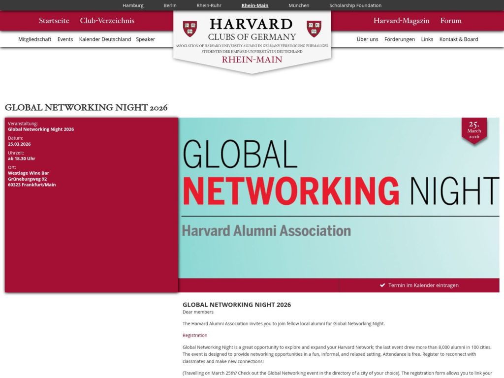Harvard Global Networking Night 2026 website