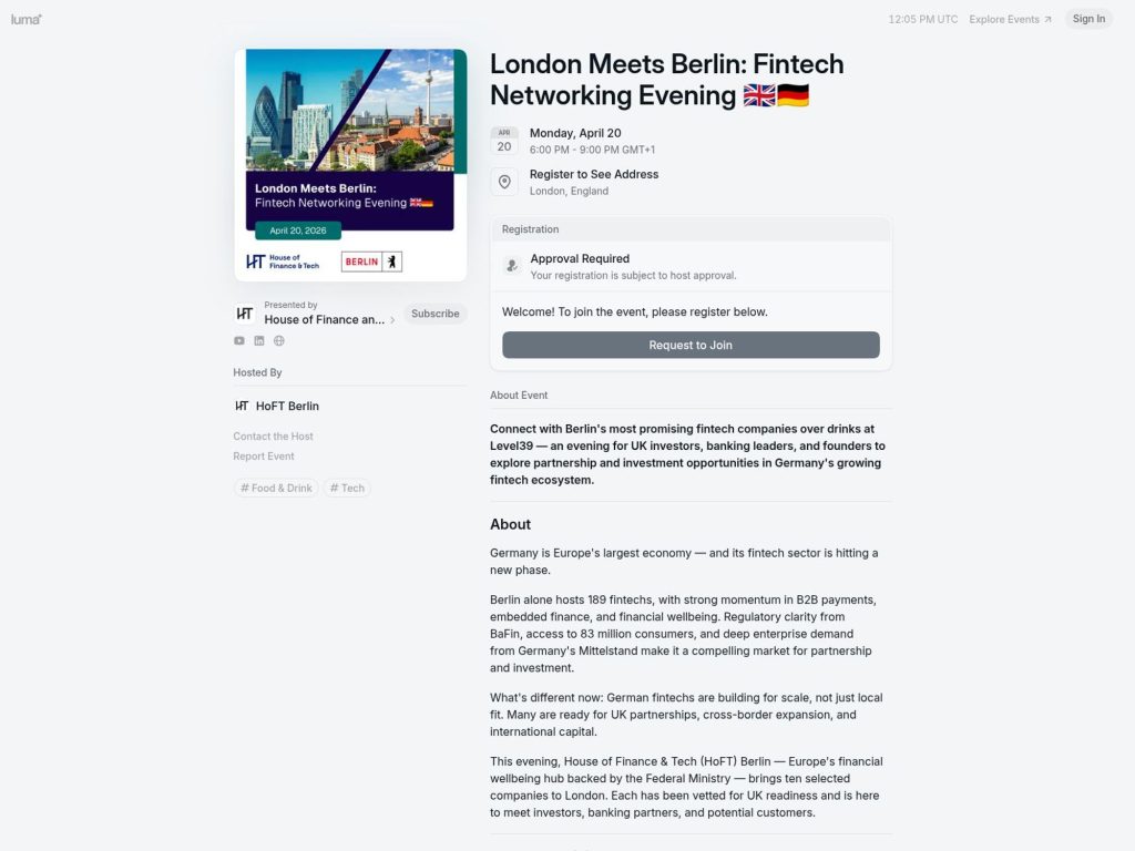 London Meets Berlin: Fintech Networking Evening website