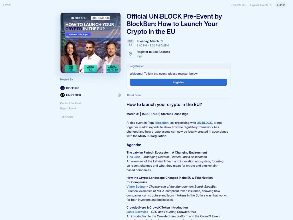 Official UN:BLOCK Pre-Event by BlockBen: How to Launch Your Crypto in the EU website